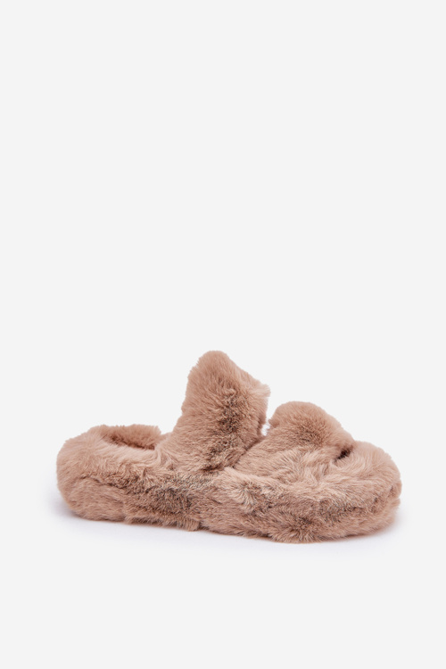 Dámske kožušinové papuče na platforme khaki Talfedi