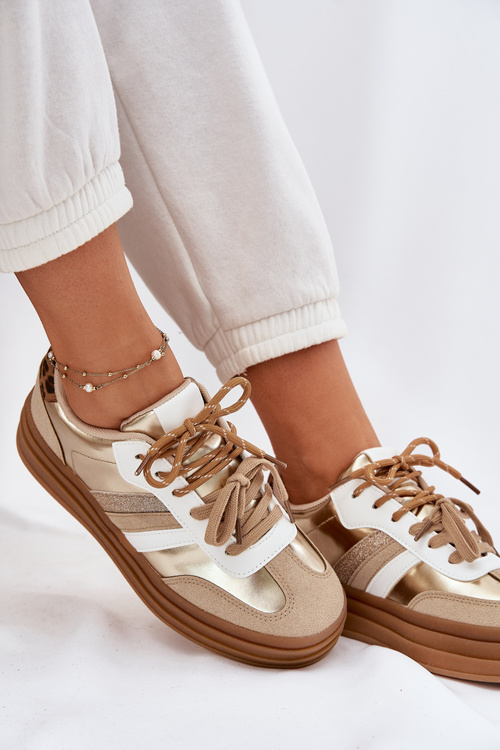 Dámské Tenisky Na Platformě S Dvojitým Šněrováním Leopardí Zlaté Klipy