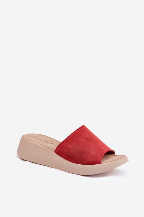 Dámske Zamatové Sandále Na Klíne Panto Fino Červené RR267040