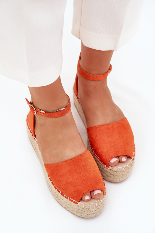 Dámske espadrilky na platforme s pletením oranžové Selise