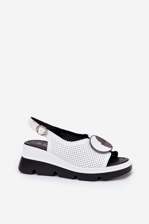 Kožené Dámské Sandály Na Klínu S Ozdobou S.Barski LR51-788 Bílé