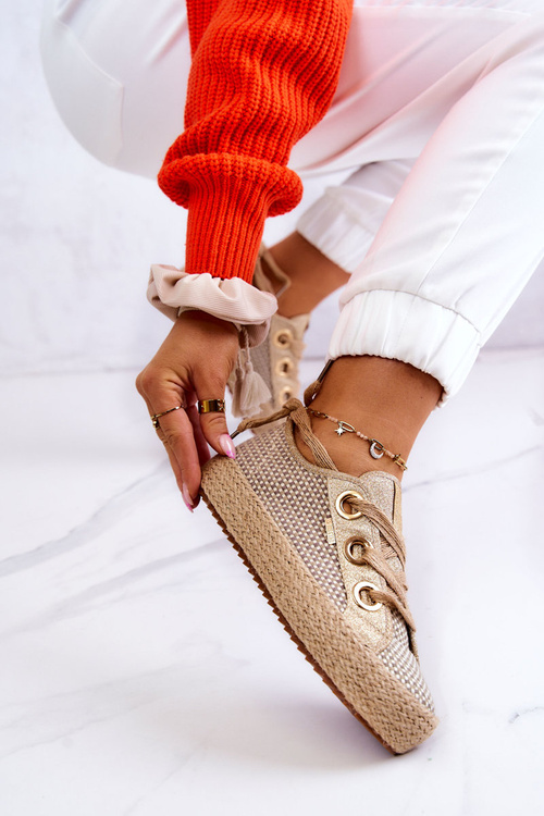 Dámské pletené tenisky Big Star JJ274392 béžová a zlatá