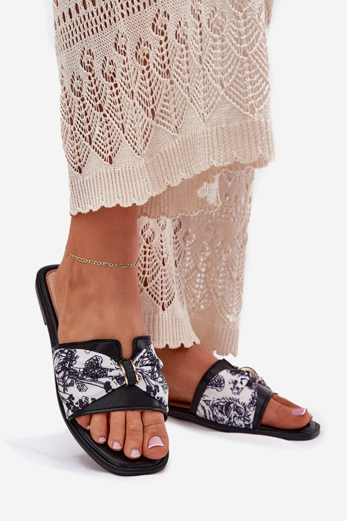 Dámské Pantofle Na Plochém Podpatku S Mašlí Černé Avenza