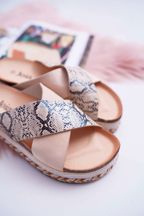 Dámske papuče na platforme Beige Snake Greta