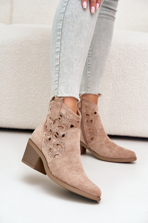 Dámské semišové perforované boty kovbojky béžové S.Barski HY42-086