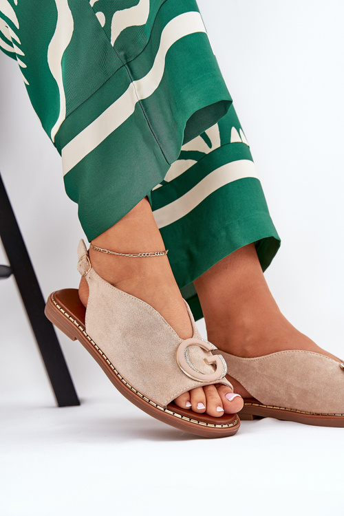 Ploché Sandále S Ozdobou Béžové Haliones