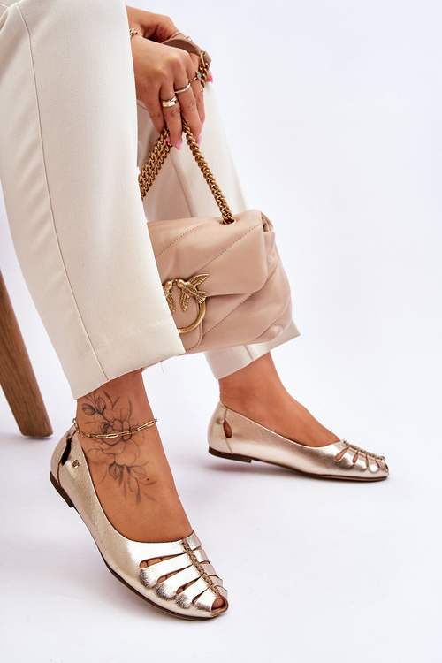 Zazoo 10009 Pohodlné Dámske Kožené Baletky Zlaté