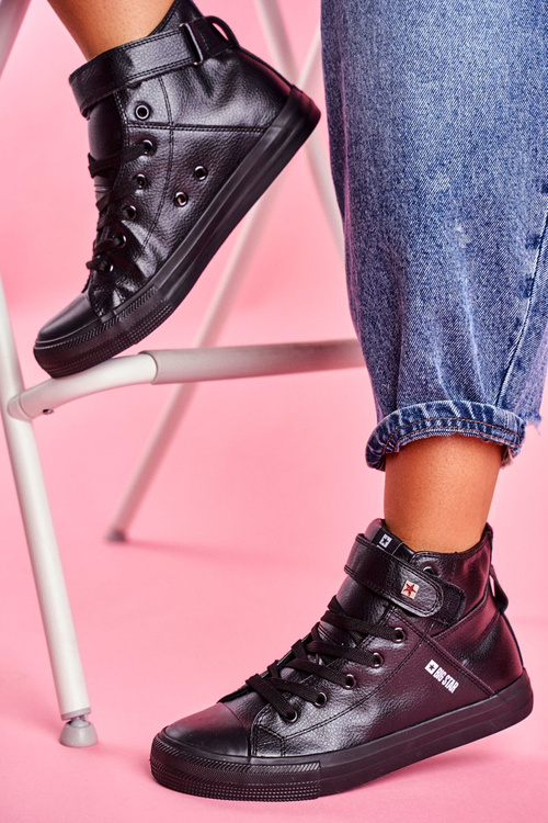 Dámska kožená koža veľká hviezda v274542 čierne tenisky