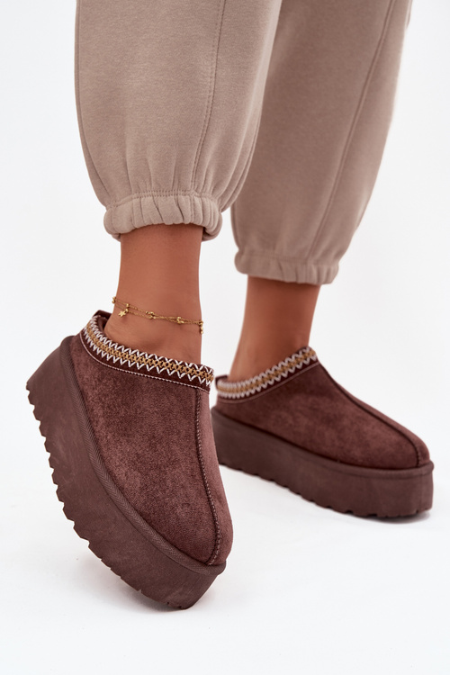 Dámske zimné čižmy s ozdobným vyšívaním čokoládové Jenira