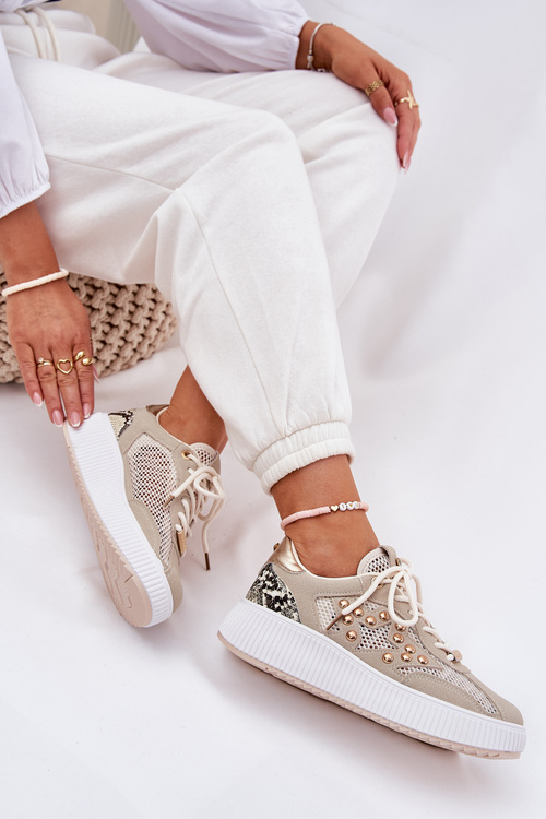 Dámské Sportovní Boty S Síťovinou A Hroty Béžové Ogalda