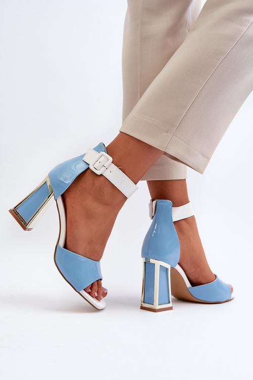 Lakýrované sandály na podpatku modré Adrianu