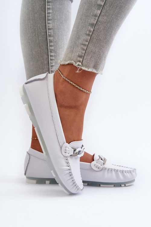 Bílé Dámské Kožené Mokasíny S Ozdobou S.Barski LR339