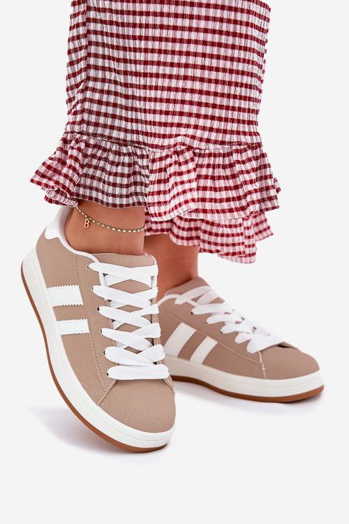 Dámské Sportovní Boty Tenisky Z Eko Kůže Tmavě Béžové Ravina