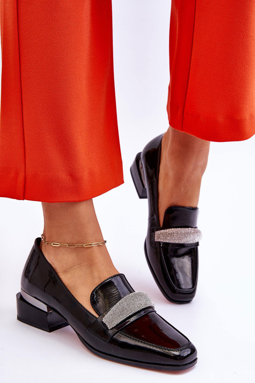 Mokasíny na vysokém podpatku s kubickými zirkony černé Lavern