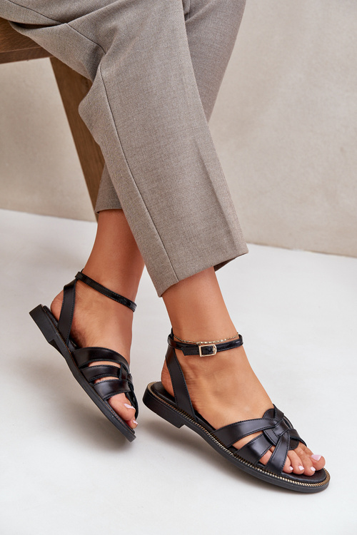 Zazoo 40378 Ploché Dámske Kožené Sandále Čierne