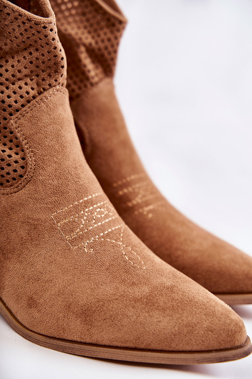 Suede Openwork Cowboy topánky s ťavou elvire stehing