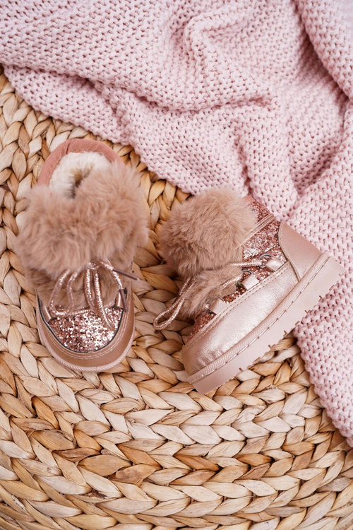 Dětské Kotníkové Boty Sněhule s Kožešinou Champagne Minnie Mouse