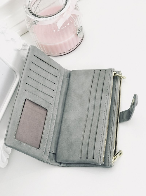 Large Women's Grey Trendy Wallet Gold Zipper