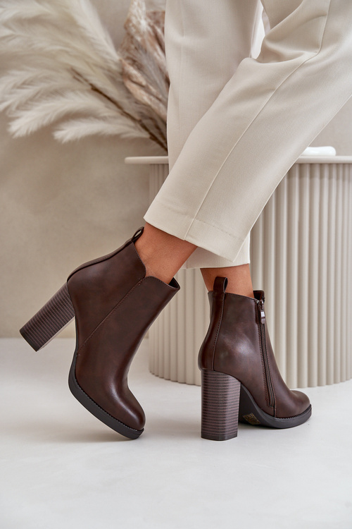 Zateplené Dámske Čižmy Na Podpätku Eko Koža Tmavo Hnedé Teresine