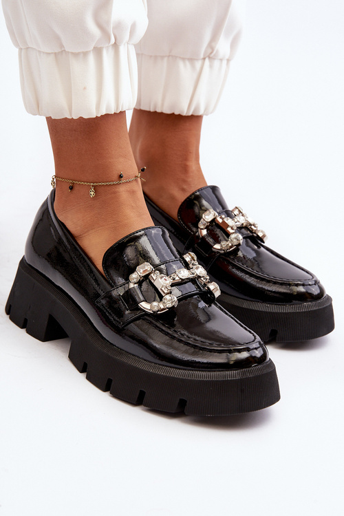 Dámske lakovane mokasíny s ozdobou Čierne Arsaba