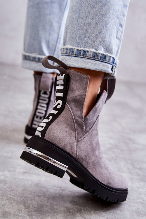 semišové kozačky s výřezy Šedá Elvera