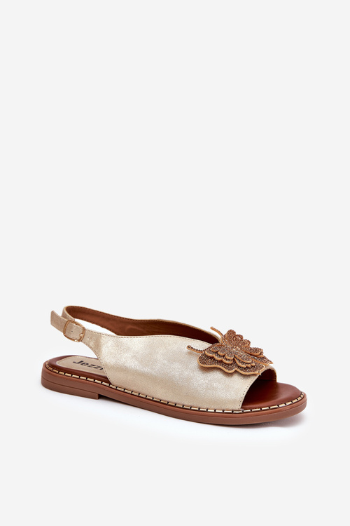 Dámské sandály na plochém podpatku se zdobením zlaté Setorina