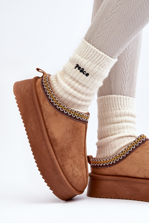 Papuče na hrubej podrážke z ekokože Camel Sylva