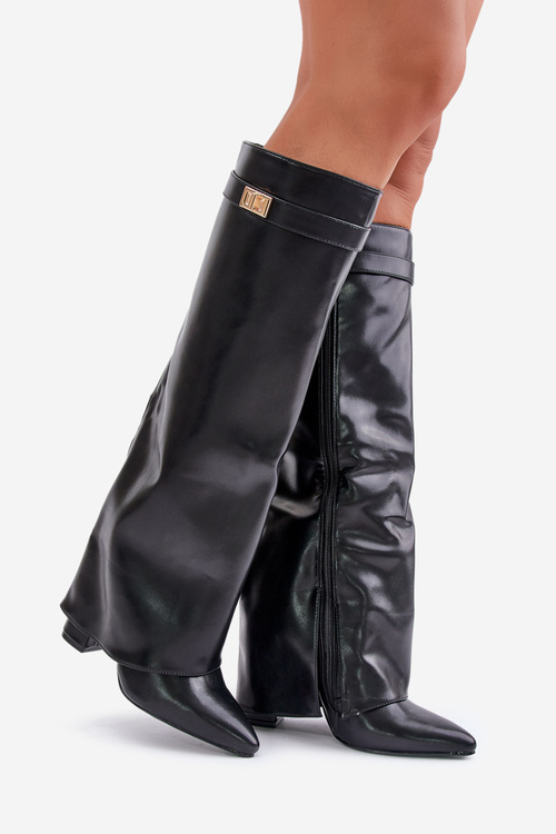 Dámske Eko Kožené Čižmy S Otočeným Zvrškom Na Opätku Čierne Avamora