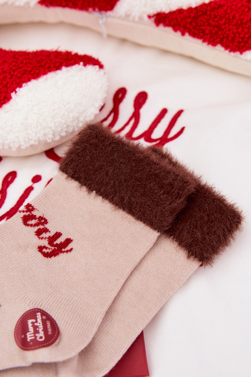 Vianočné Detské Ponožky S Kožúškom A Jeleňom Vlna Alpaka Béžová