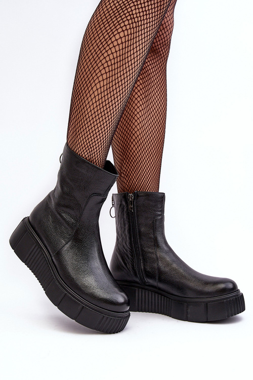 Dámske kožené topánky na platforme Čierny lemar jenefer