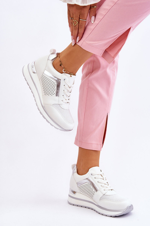 Kožené športové topánky na nízko klinovom bielom braylene