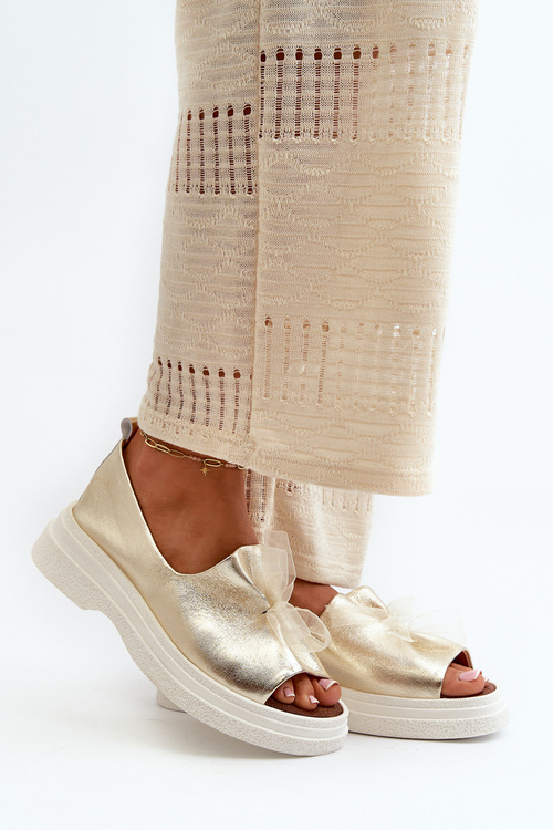 Dámske Kožené Sandále S Mašľou Zlaté Zazoo 2939