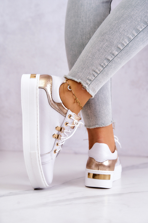 Kožená sportovní obuv na platformě Bíle Mary Ann