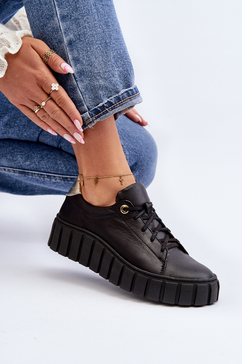 Dámska kožená poltopánka na hrubej podrážke Zazoo 2919 Čierna