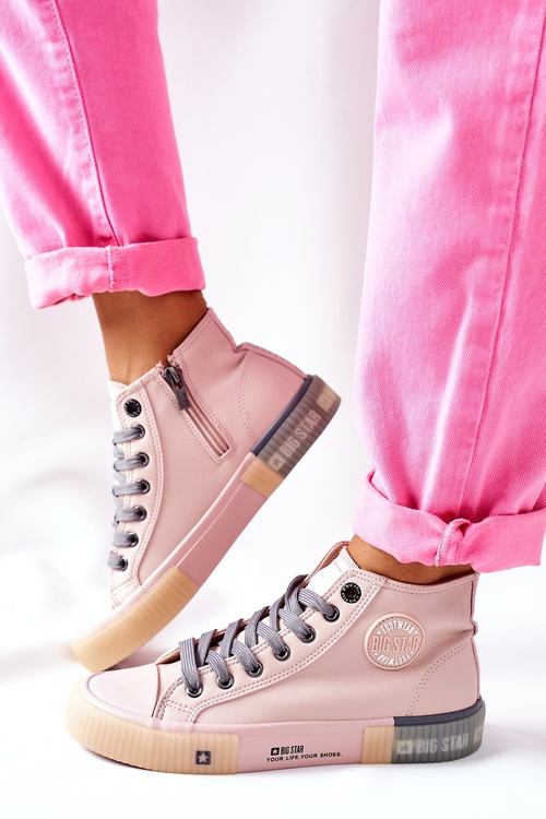 Dámské Kožené Vysoké Tenisky Big Star II274138 Růžové