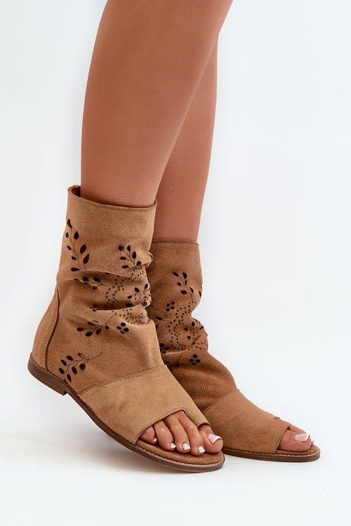 Zazoo 3437 Dámske semišové sandále s návlekom na zips Camel