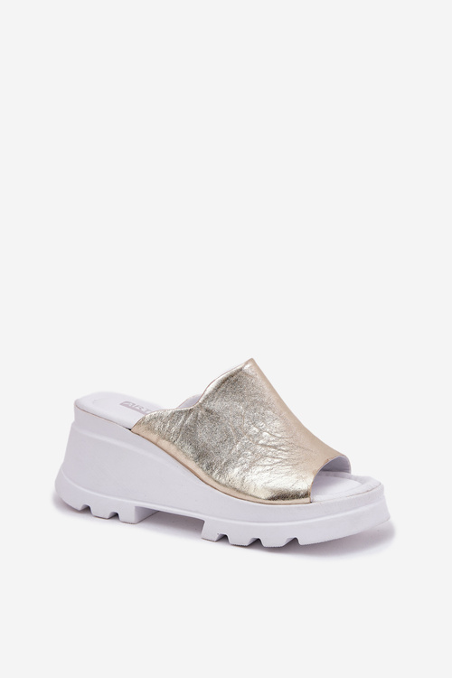 Kožené Sandále Na Klíne Artiker 56C0435 Zlaté