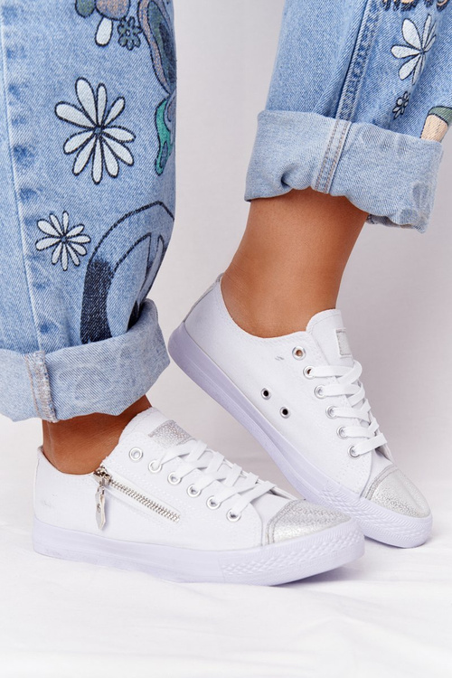 Dámské Tenisky Se Zipem Bílé-Stříbrné Festival