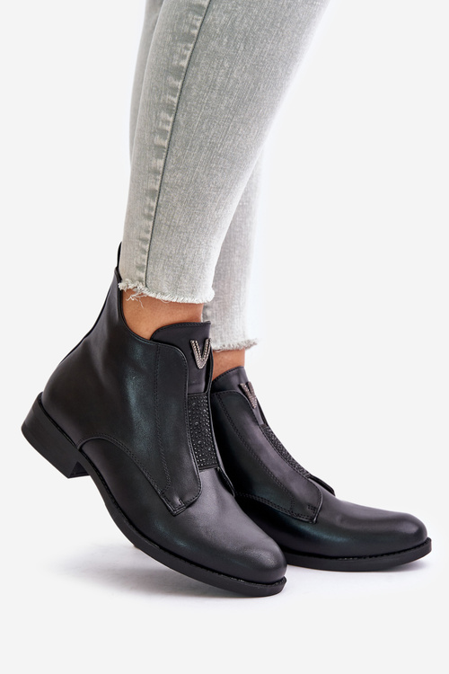 Nízke Dámske Čižmy Na Plochéj Päte Zateplené Čierne S.Barski HY42-119 Čierne