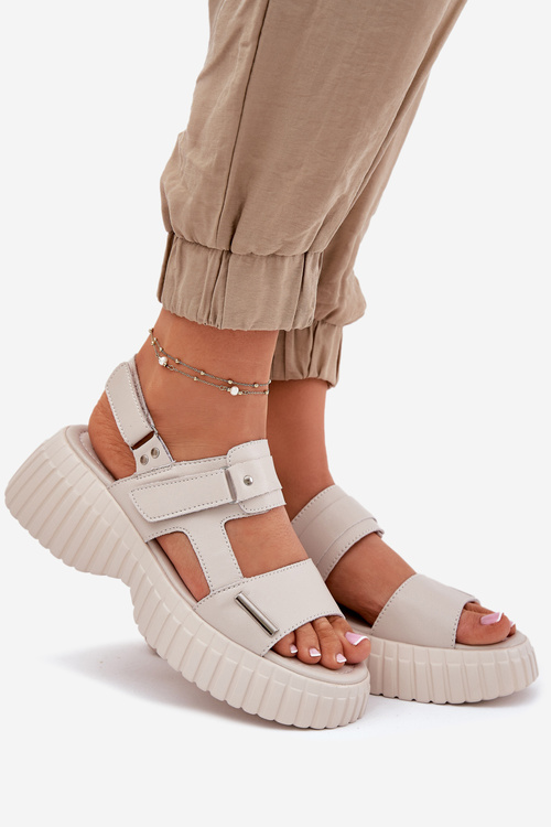 Kožené Dámske Sandále Na Platforme Béžové Mertella