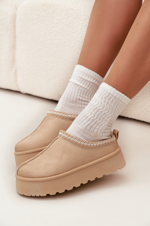 Nízke dámske snehule s výšivkou na platforme svetlo béžové Narirya