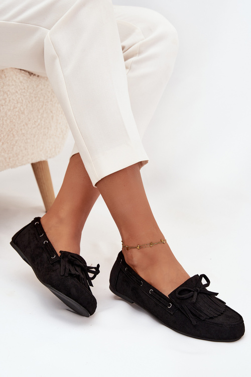 Dámske mokasíny s strapcami a mašličkou čierne Olivianne