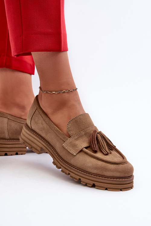 Zazoo 3469 Dámske semišové mokasíny s chvostmi béžové