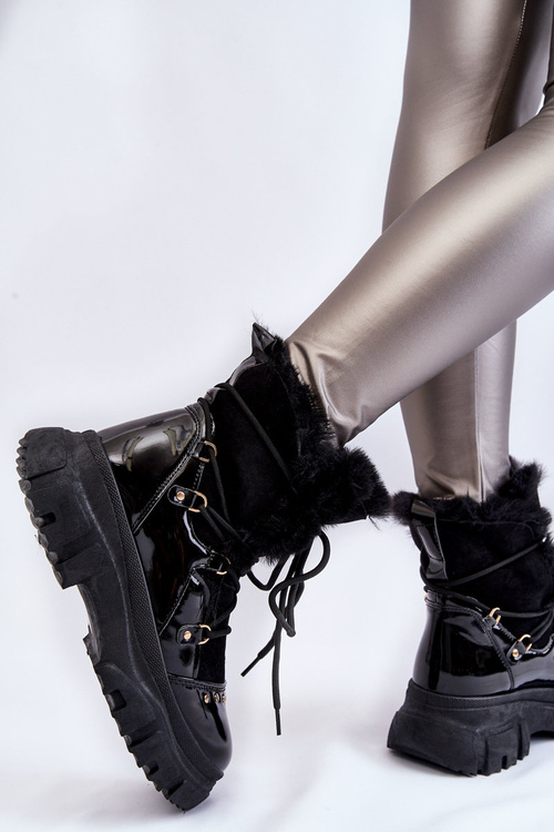 Dámské kozačky s kožešinou na šněrování černé Merron