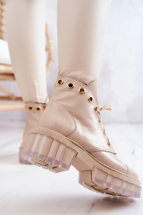 Kožené Boty S Masivní Podrážkou Béžový Horizont