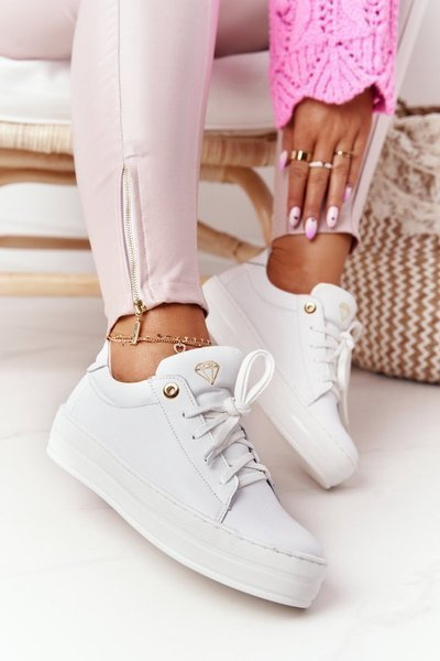 Dámske kožené tenisky na platforme White Nicole 2645