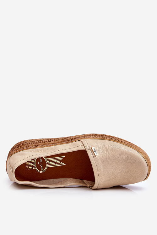 Dámské kožené espadrilky na klínu Béžová a zlatá Hadlee