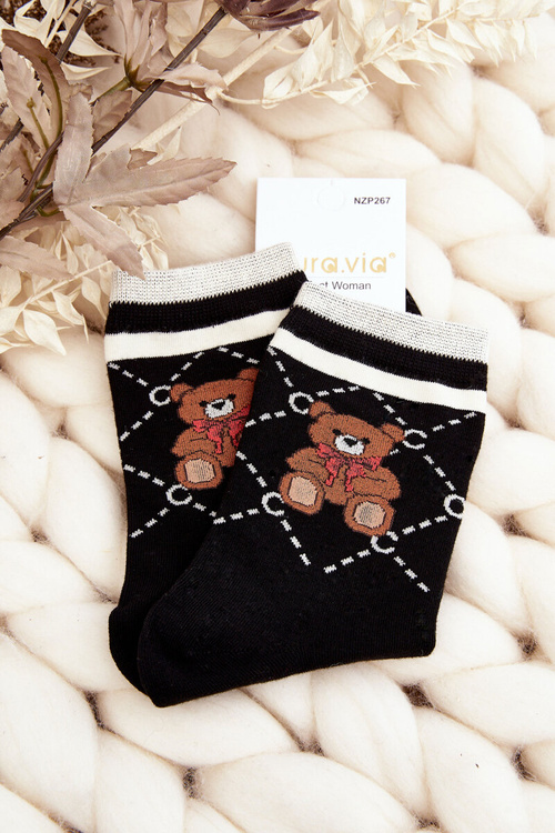 Dámske Vzorované Ponožky S Medveďom Žlté