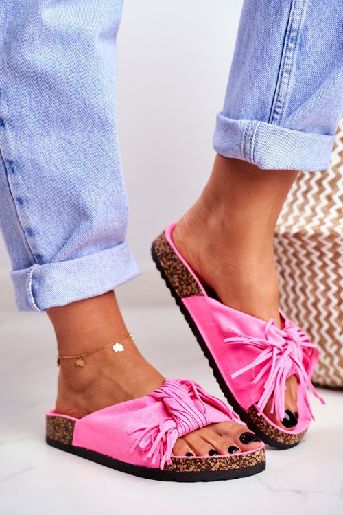 Dámské Zářivka Růžová Střapce Nazouváky Na Korku Marina