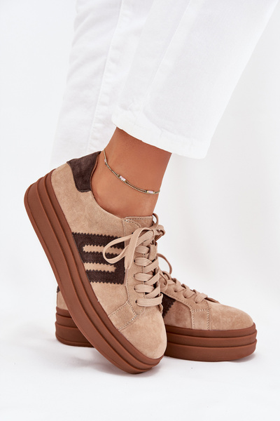 Dámske sneakersy na platforme z prírodného semišu béžové Eldira